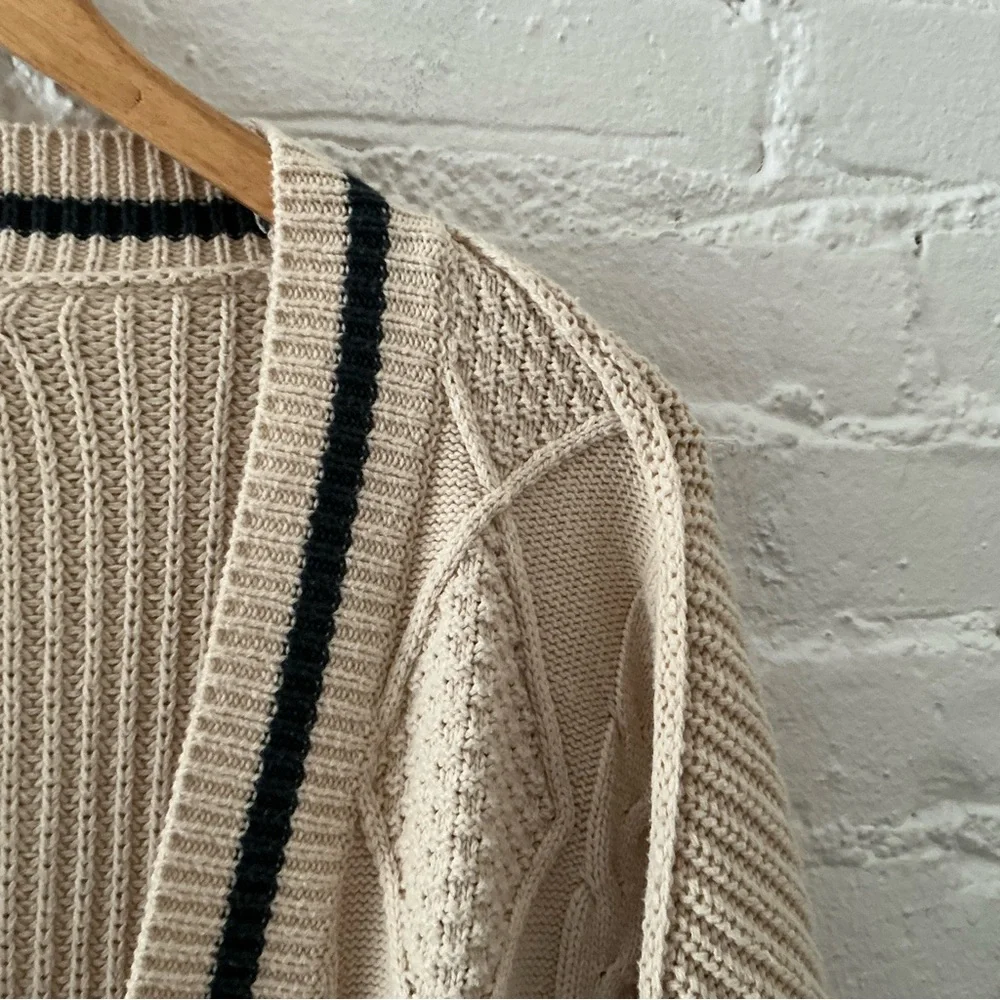 Altar’d State Oversized Cable Knit Cardigan Varsity Sweater Beige Star Patches - Picture 4 of 14